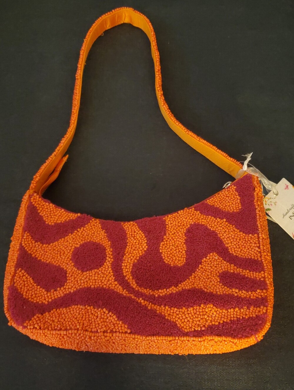 Orange and Burgundy Beaded Women's Shoulder Bag